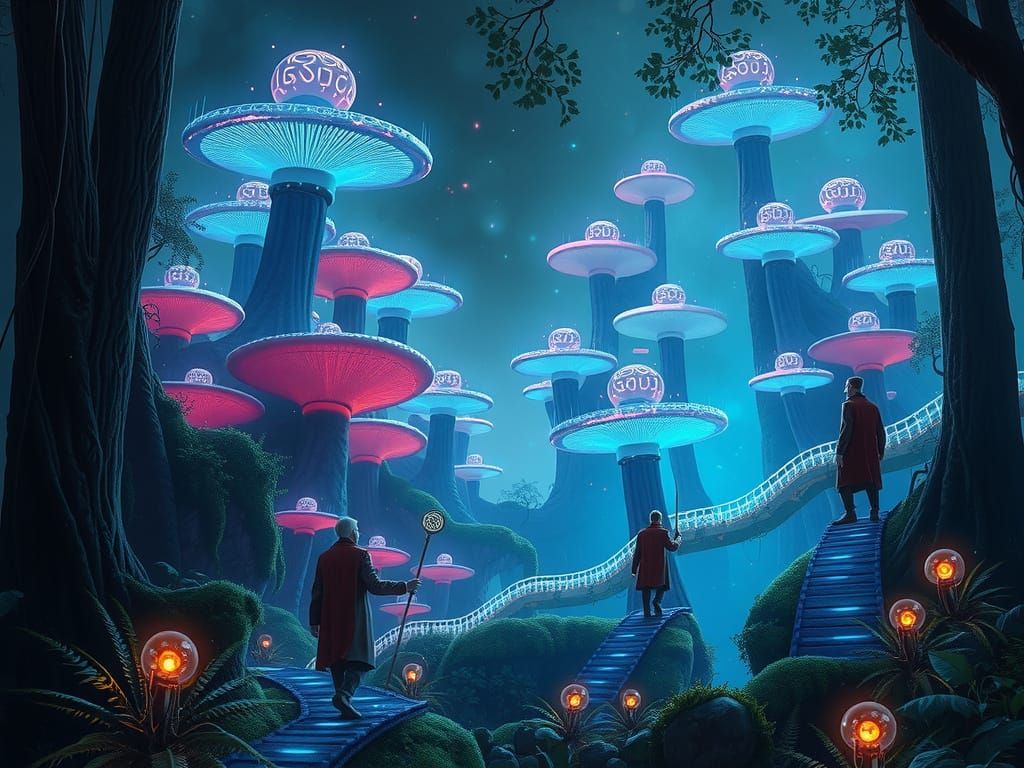 Techno-Wizards in a Bioluminescent Fungal City
