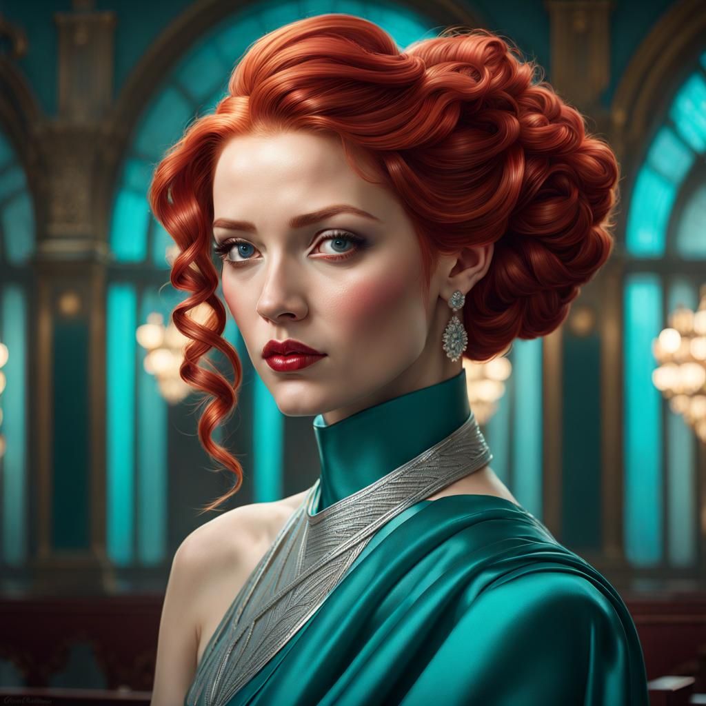 Portrait of a Red-Haired Woman in Volumetric Lighting