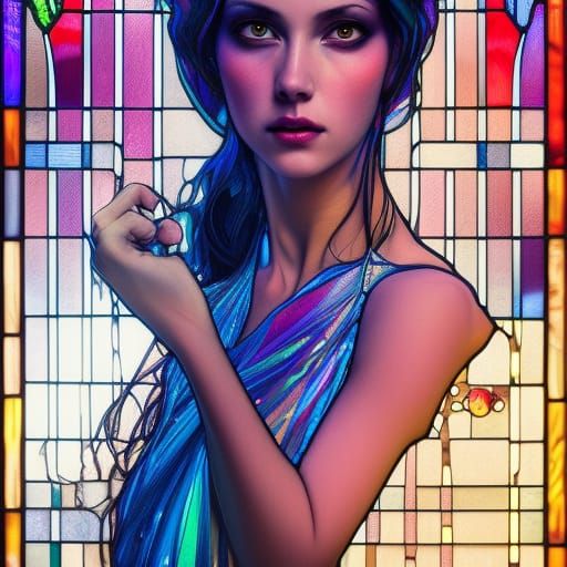 Stained Glass Princess Portrait in Art Nouveau Style