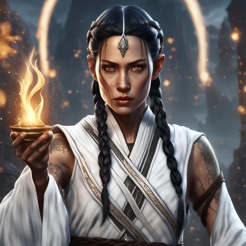 Half-Elf Monk in Flowing White Robes