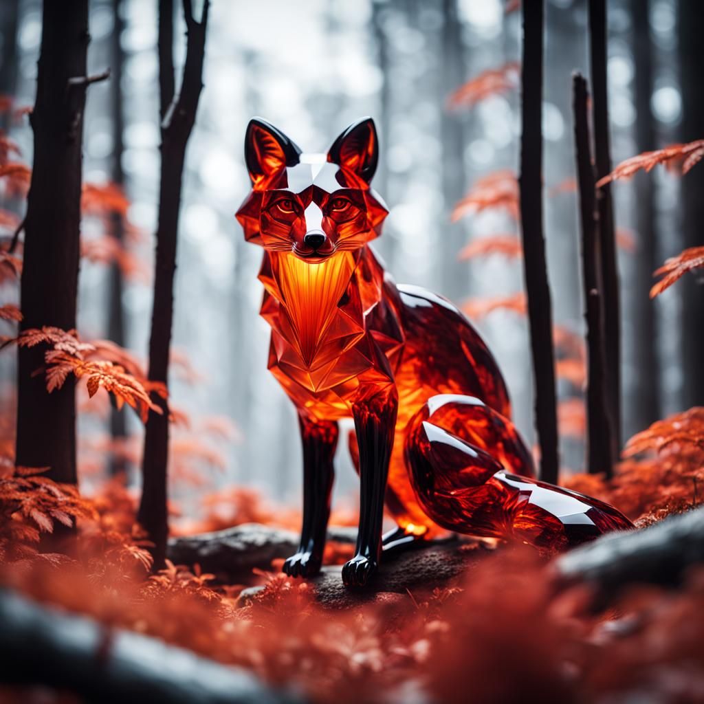 Crystal Fox Sculpture in Forest Setting