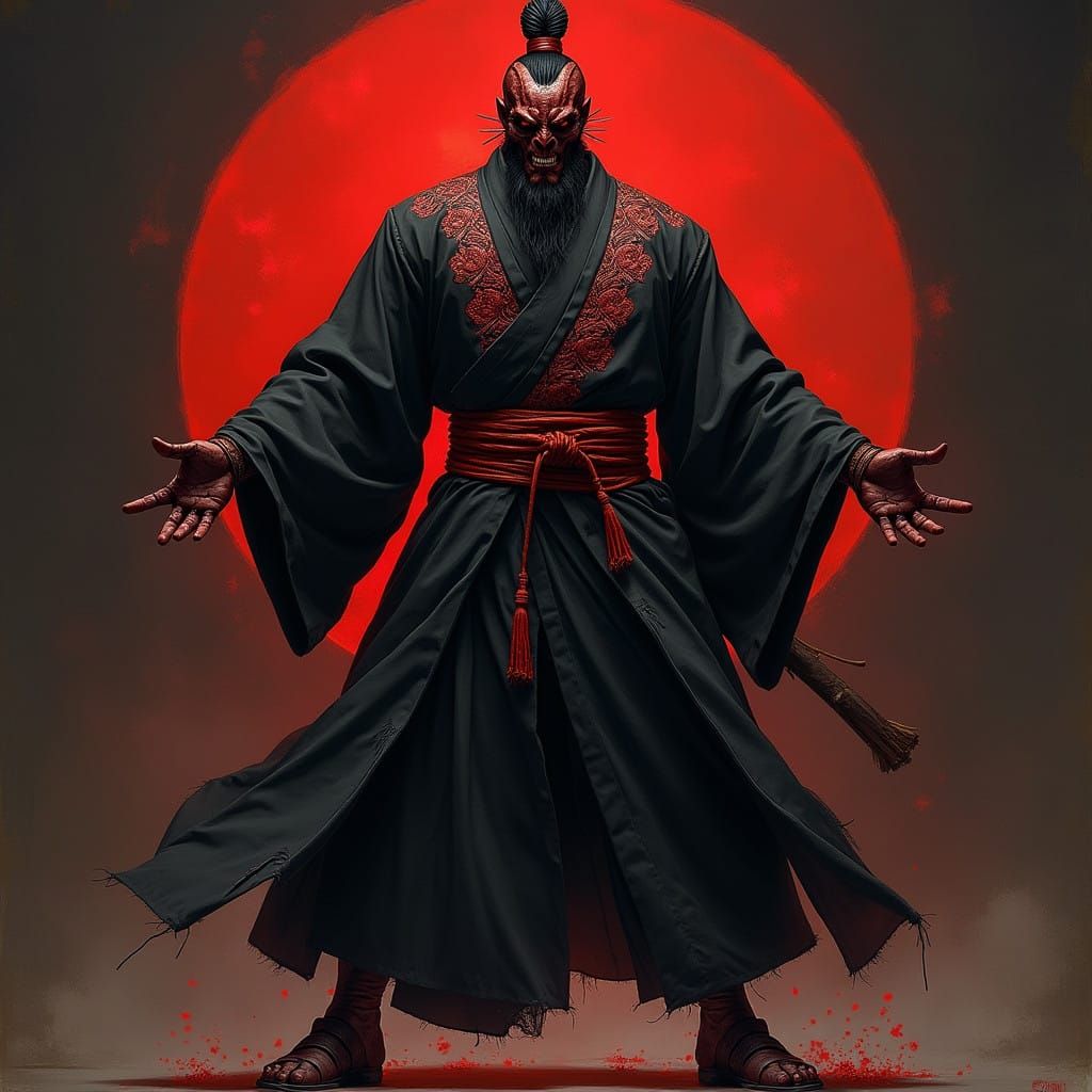 Sleek Dark Fantasy Warrior in Crimson Haori