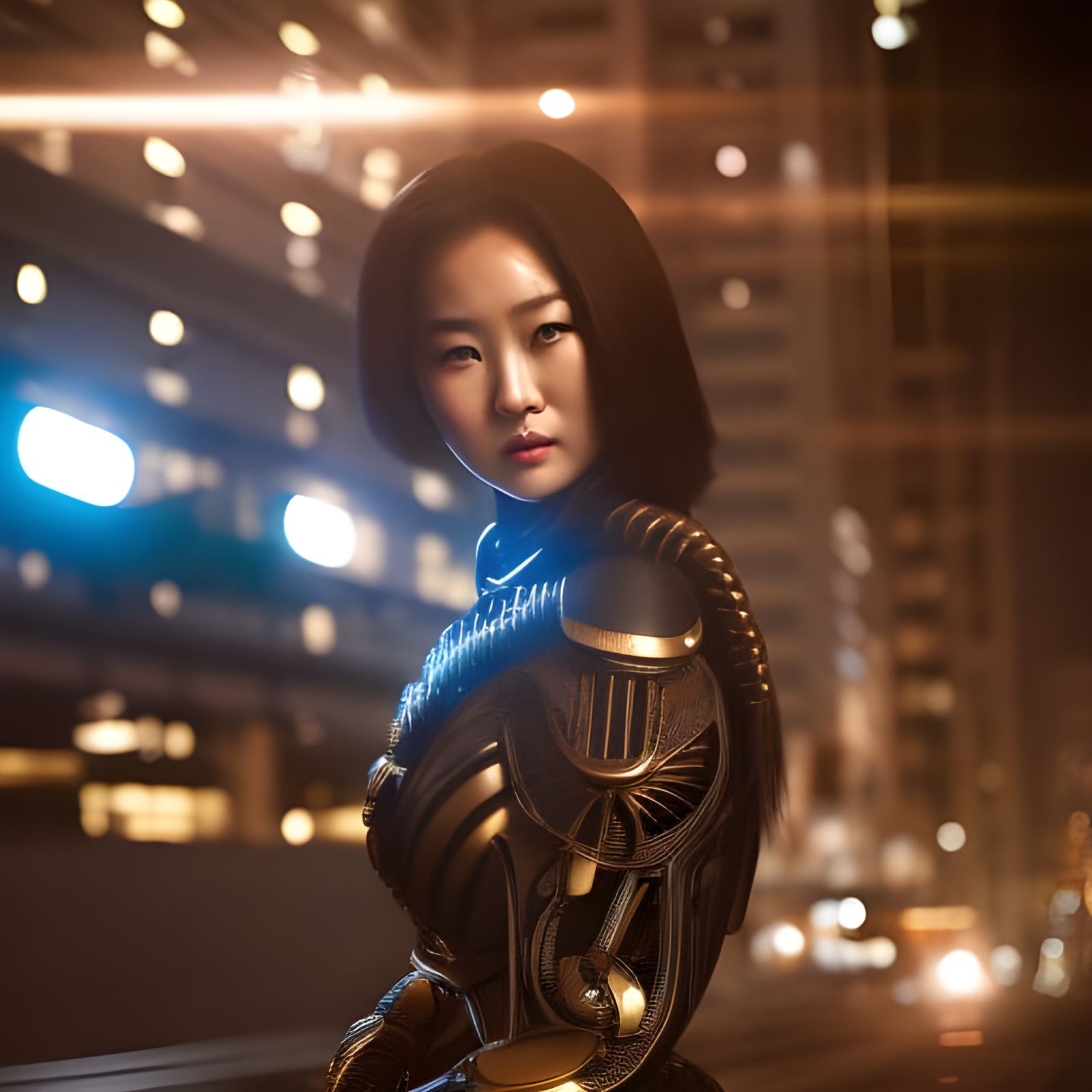 Cyborg Police Officer Portrait in Retro Sci-Fi Style