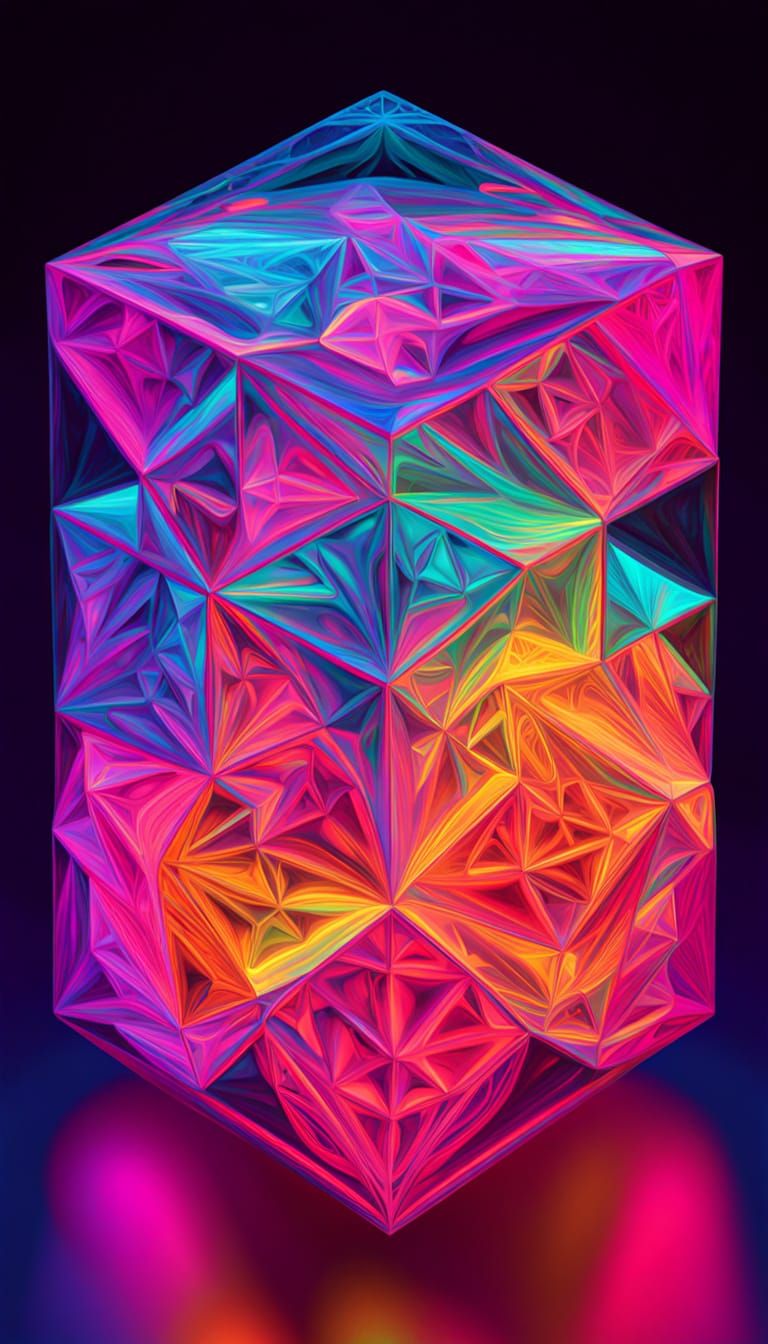 Glowing Iridescent Geometric Shapes in Rainbow Colors