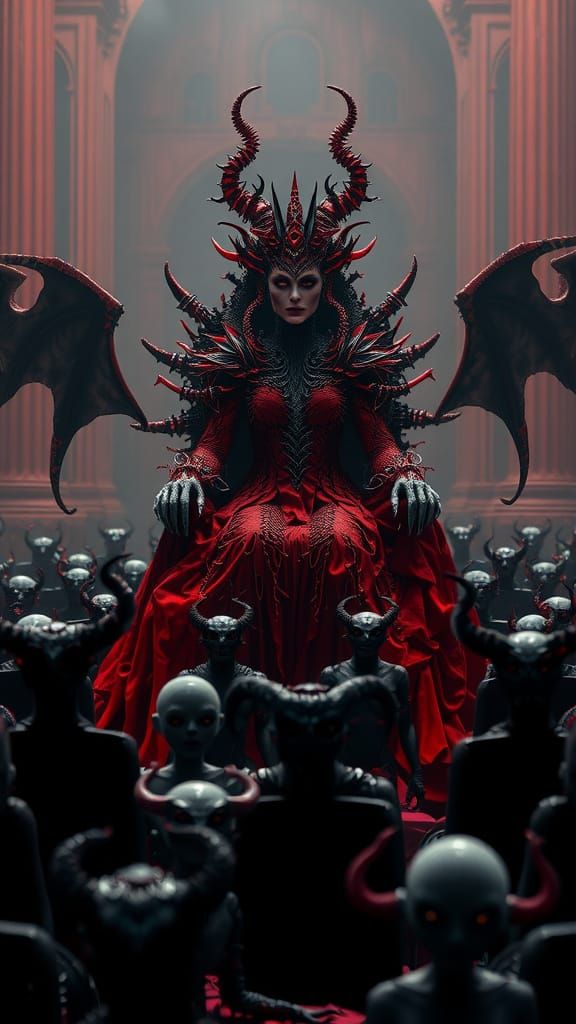 Crimson Queen on Throne of Desolation in Demonic Horror Styl...