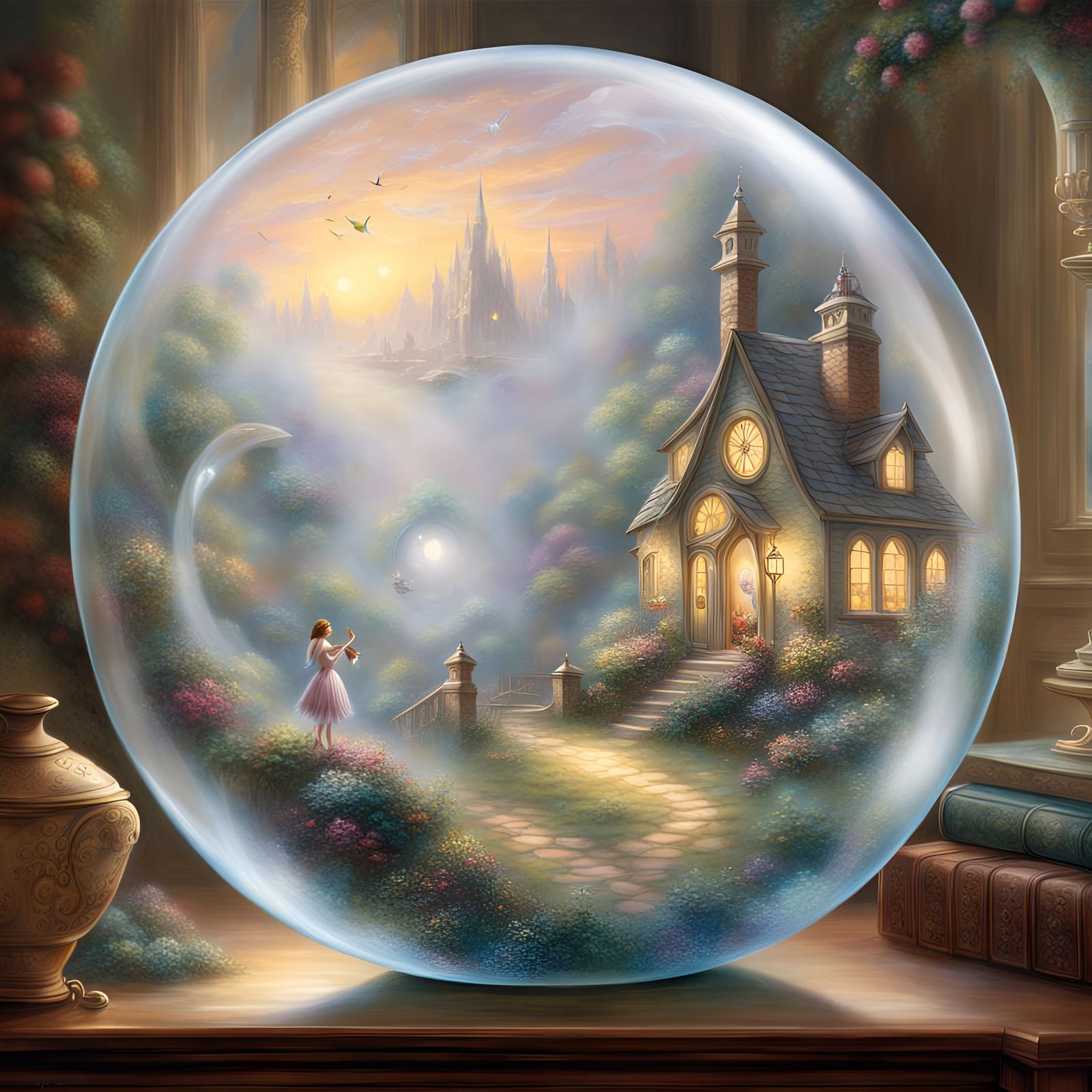 Fairy World Inside Glass Bubble, Ethereal Fantasy Art