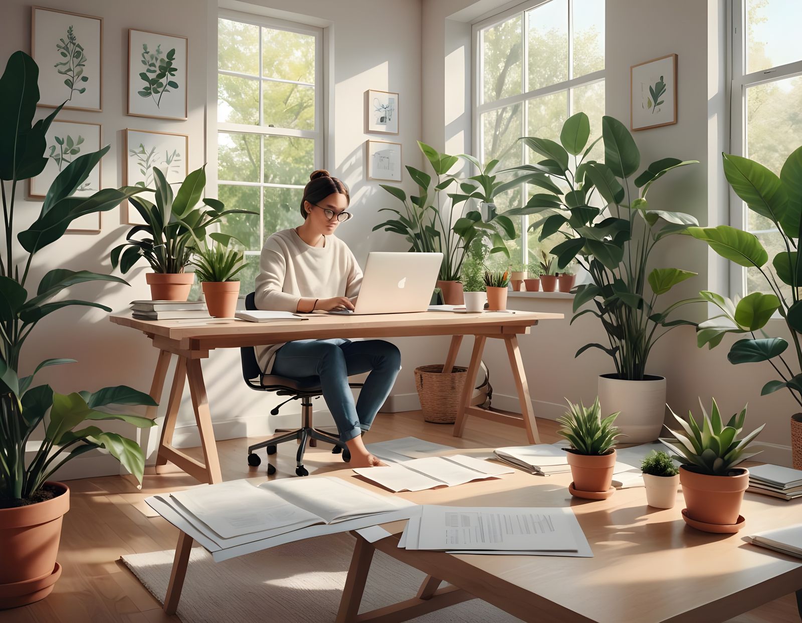 Cozy Minimalist Home Office in Soft Focus