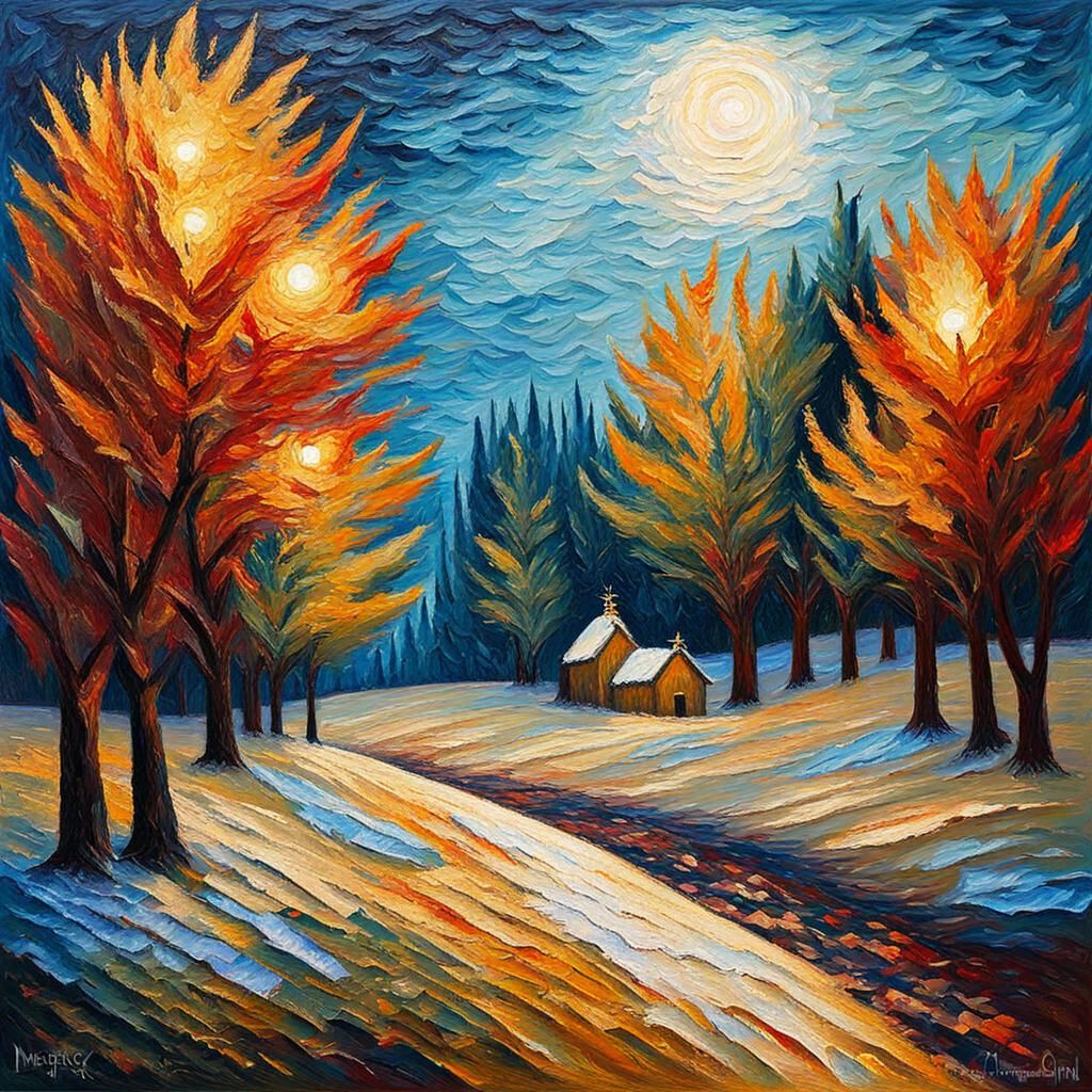 Nativity Scene in Expressionist Impasto Oil Painting