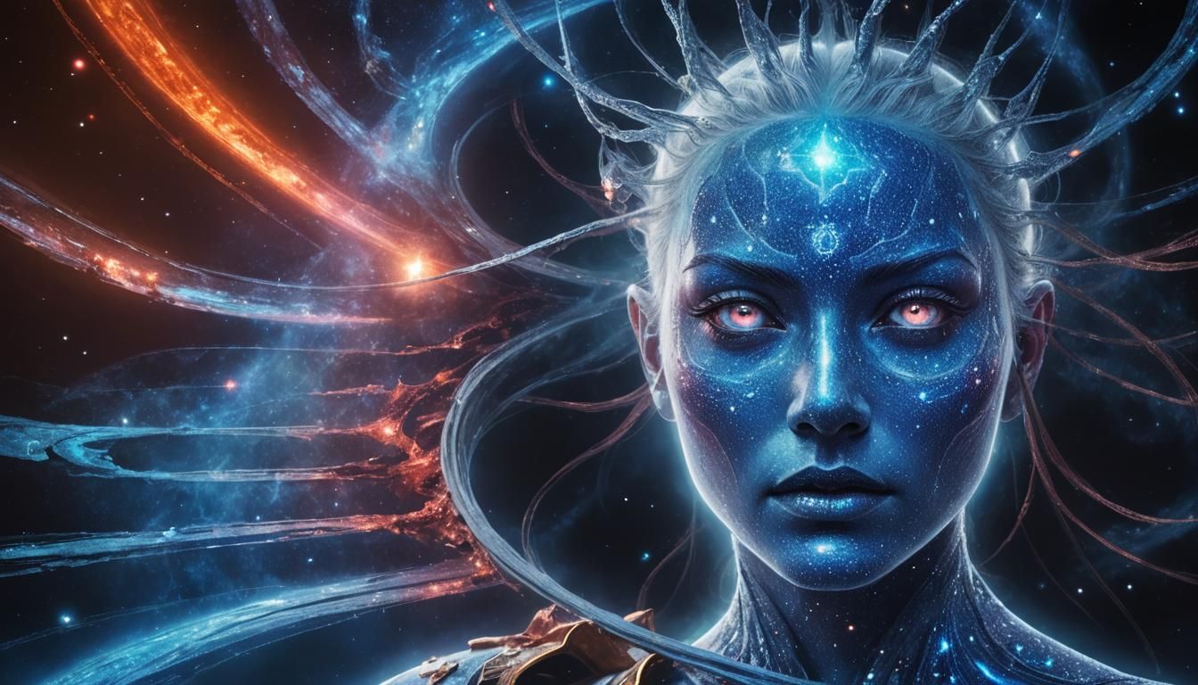 A vengeful and powerful female deity made entirely of stardu...