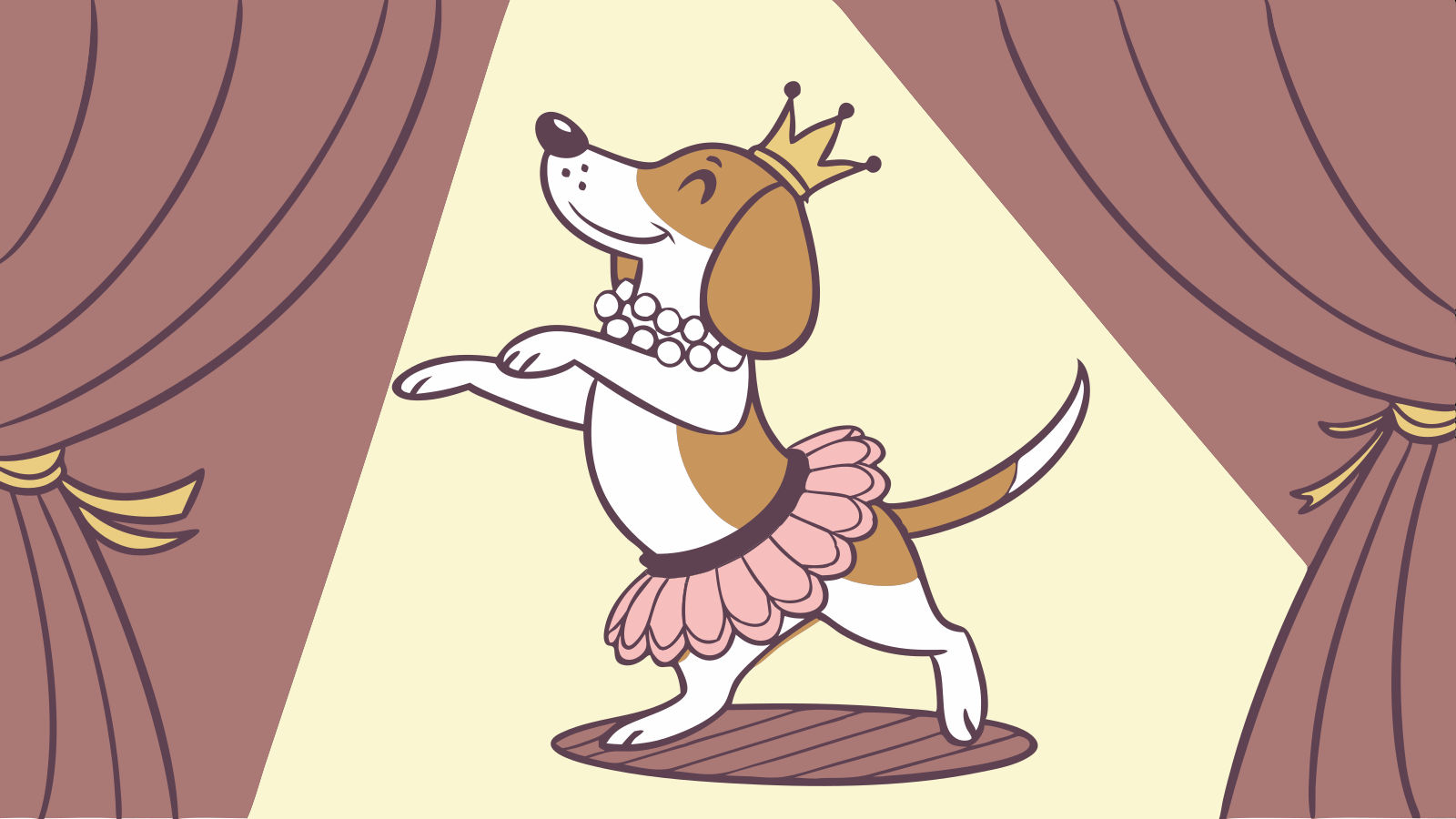Basset Hound Ballerina Cartoon on Stage