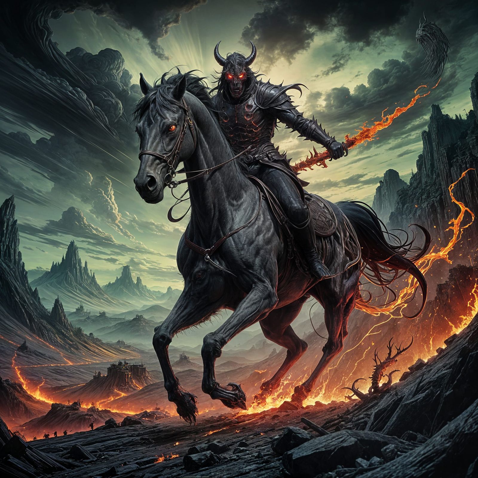 Cyberpunk Demon Rides Fleshless Horse