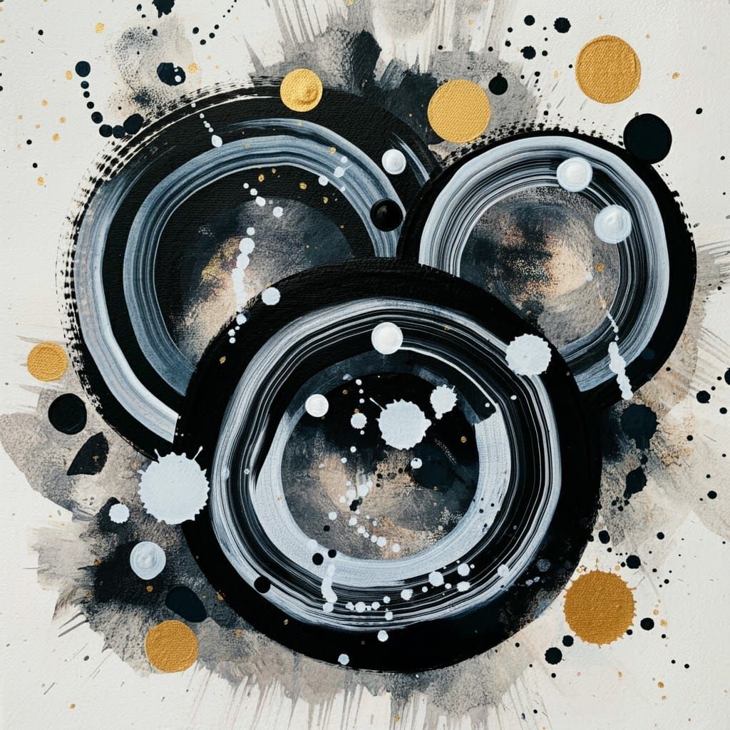 Mesmerizing Abstract Circles with Gold Splatter, Gouache on ...