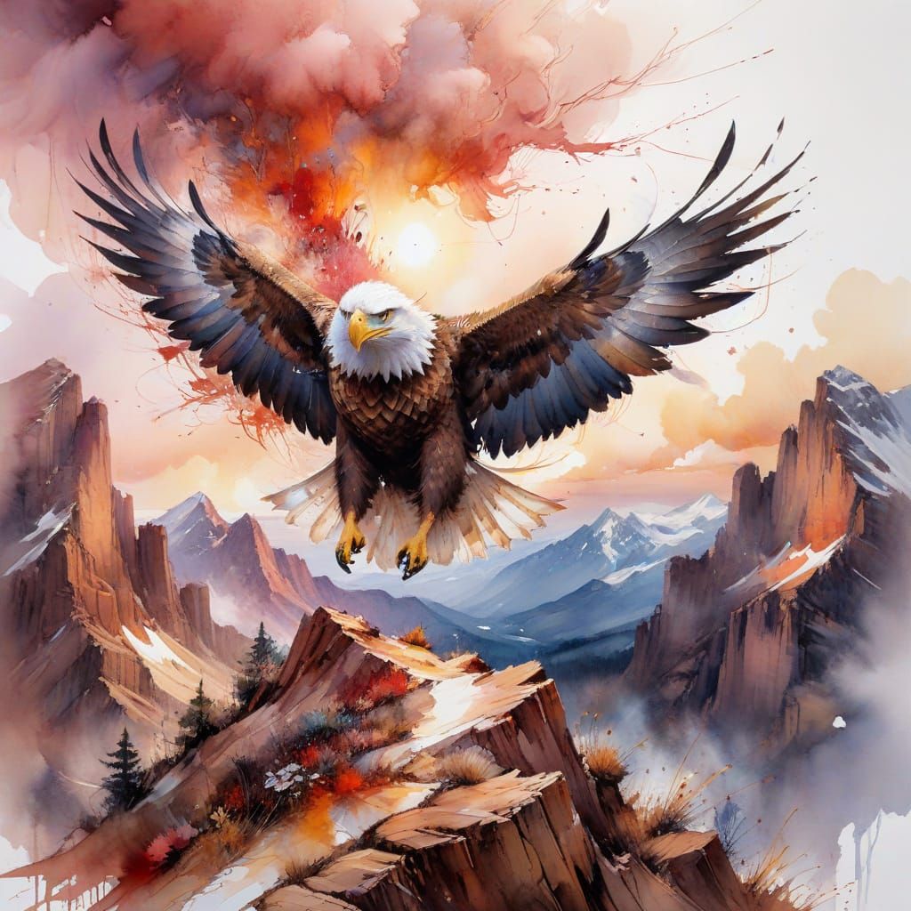 Majestic Eagle Soars Above Rugged Mountain Peaks in Vibrant ...