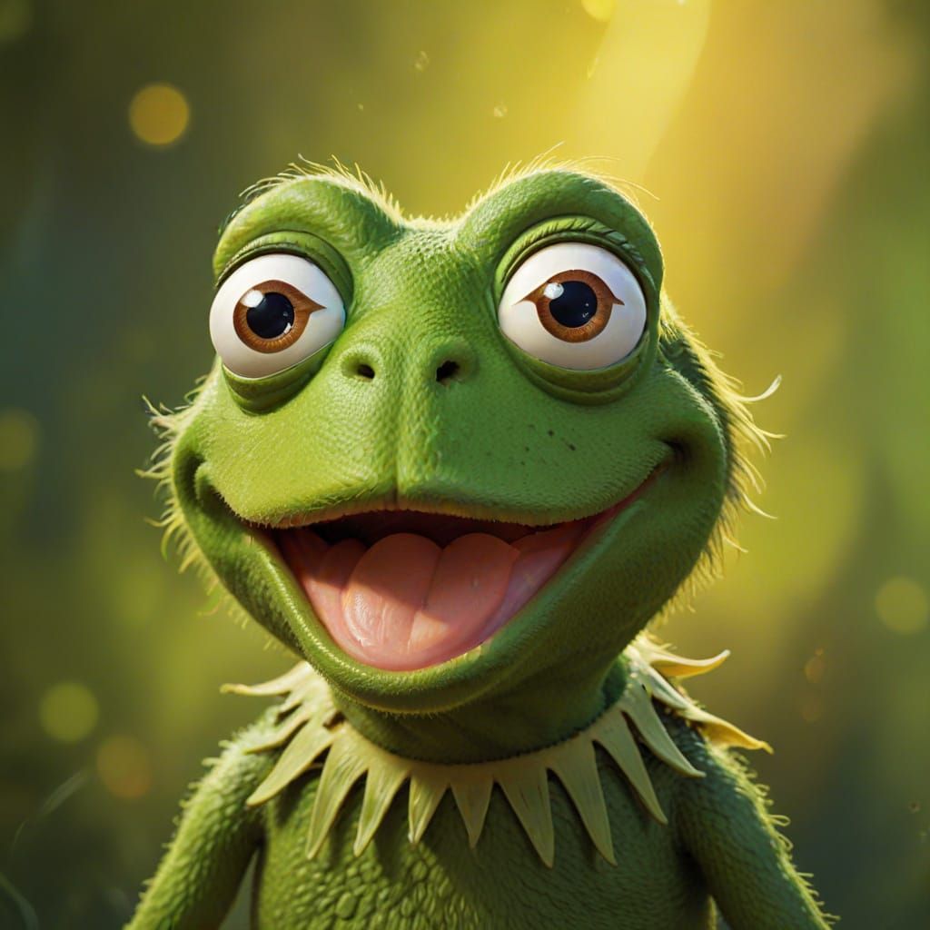 Surprised Kermit the Frog in Muppet Style