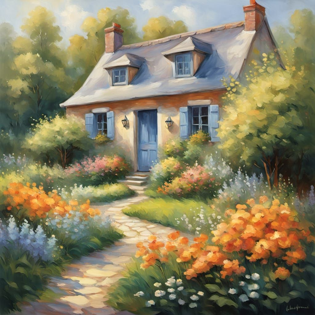 Whimsical French Cottage in Soft Golden Light
