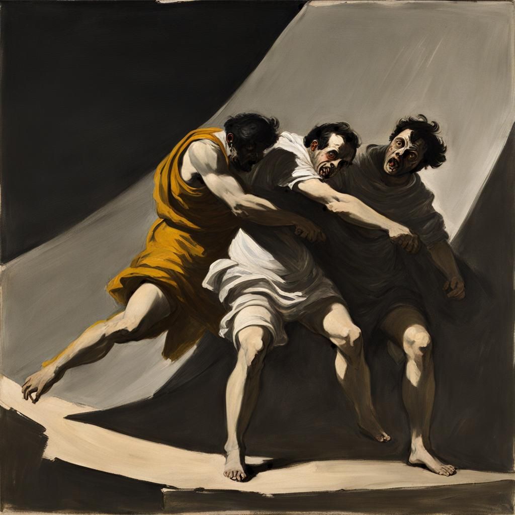 Dramatic Saturn Devouring Son: Gouache Matte Painting