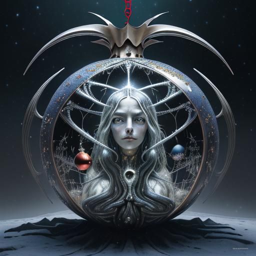 Cosmic Christmas: Surreal Characters in Glass Orbs