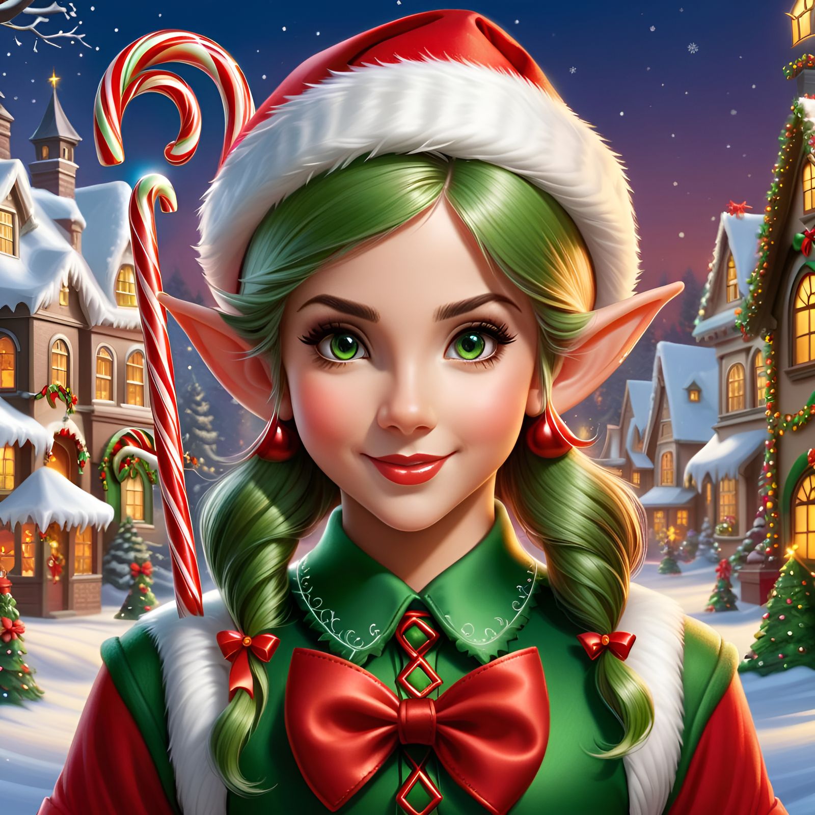 Festive Christmas Elf Portrait in Comic Book Style