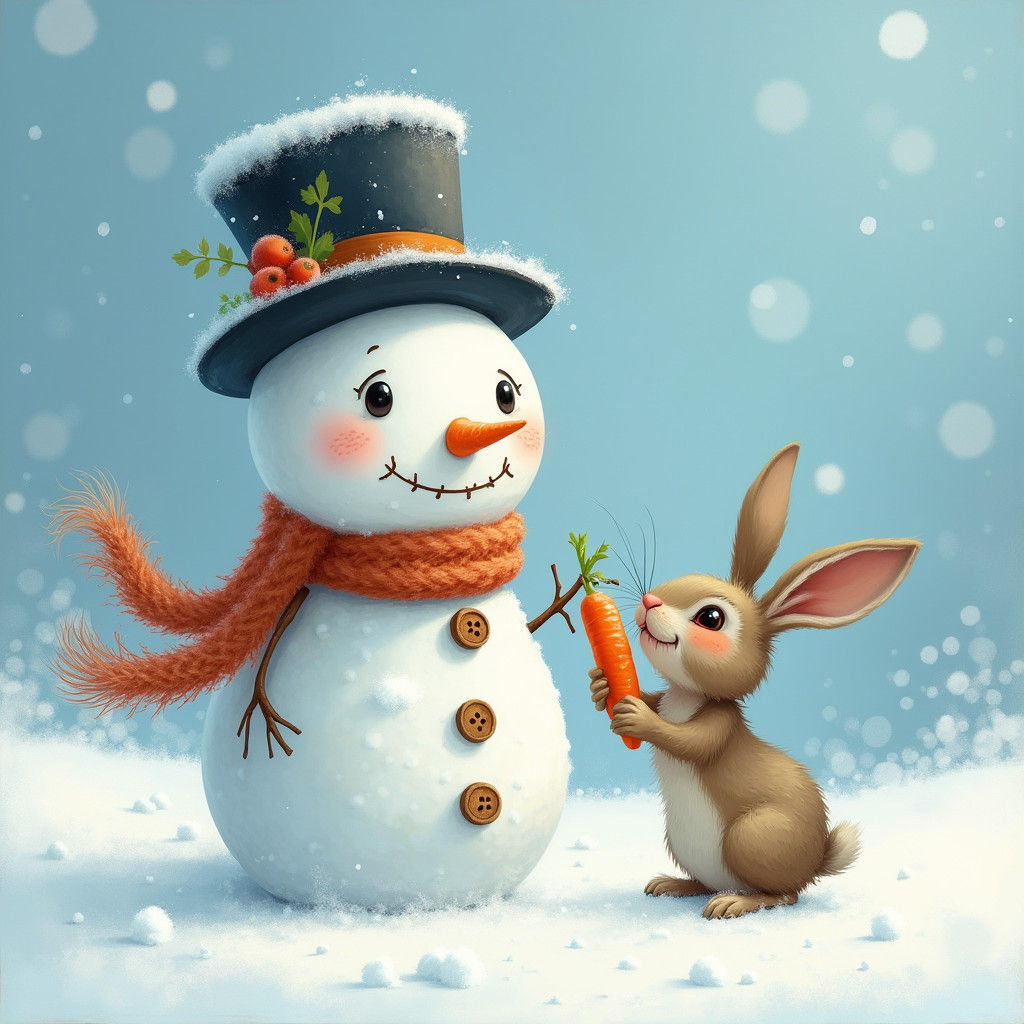 Snowman's Surprise Encounter in Winter Wonderland