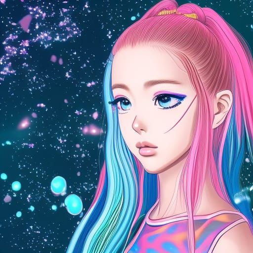 Anime Style Portrait with Holographic Astral Elements