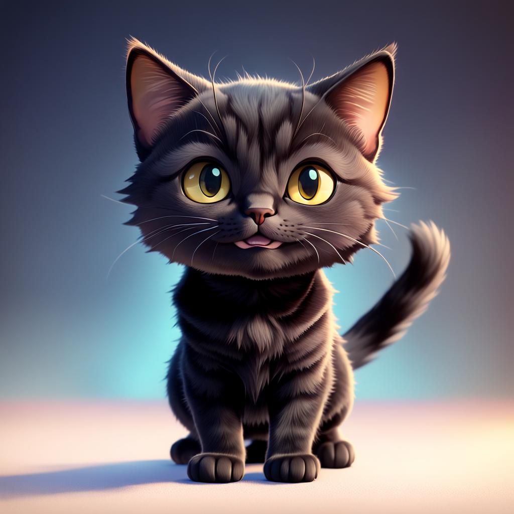 Chibi Black Cat Portrait in Pixar Style