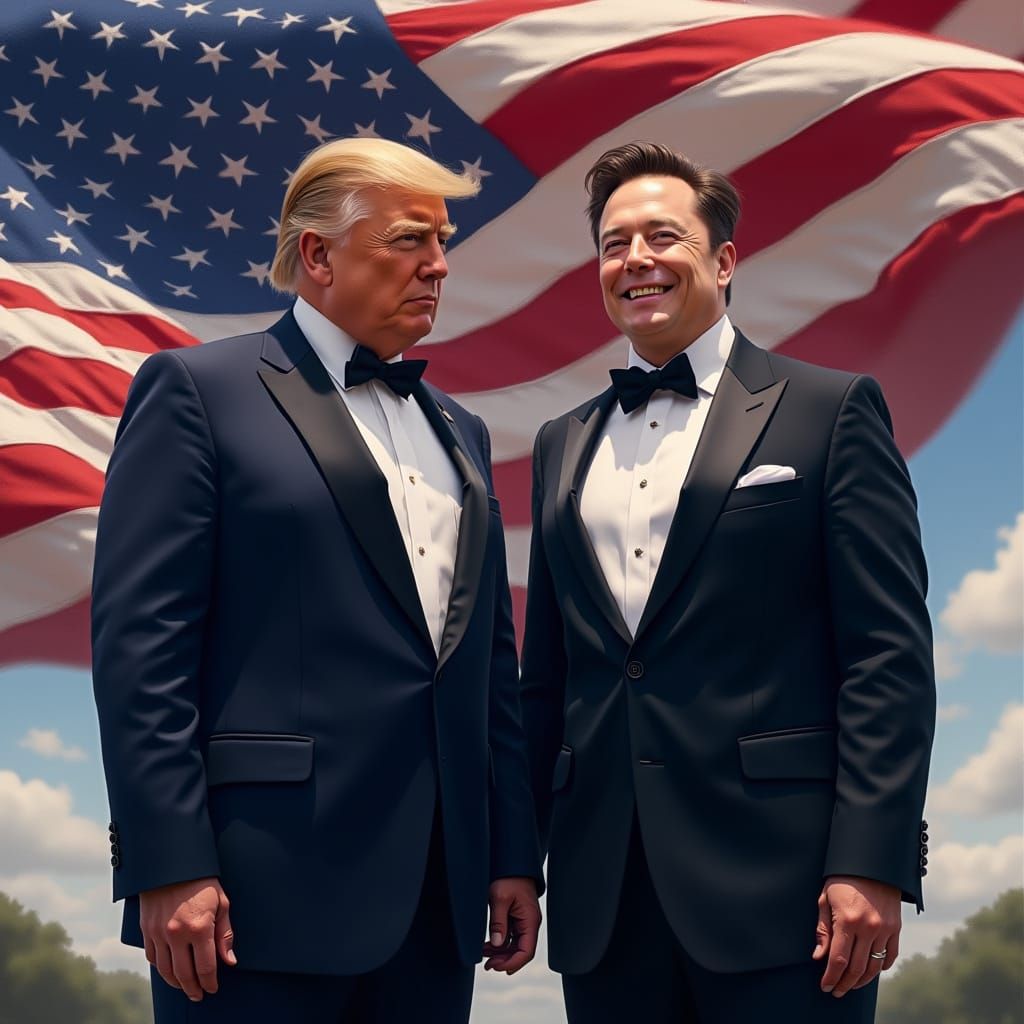 Trump and Musk Stand Together Under Vibrant Animated America...