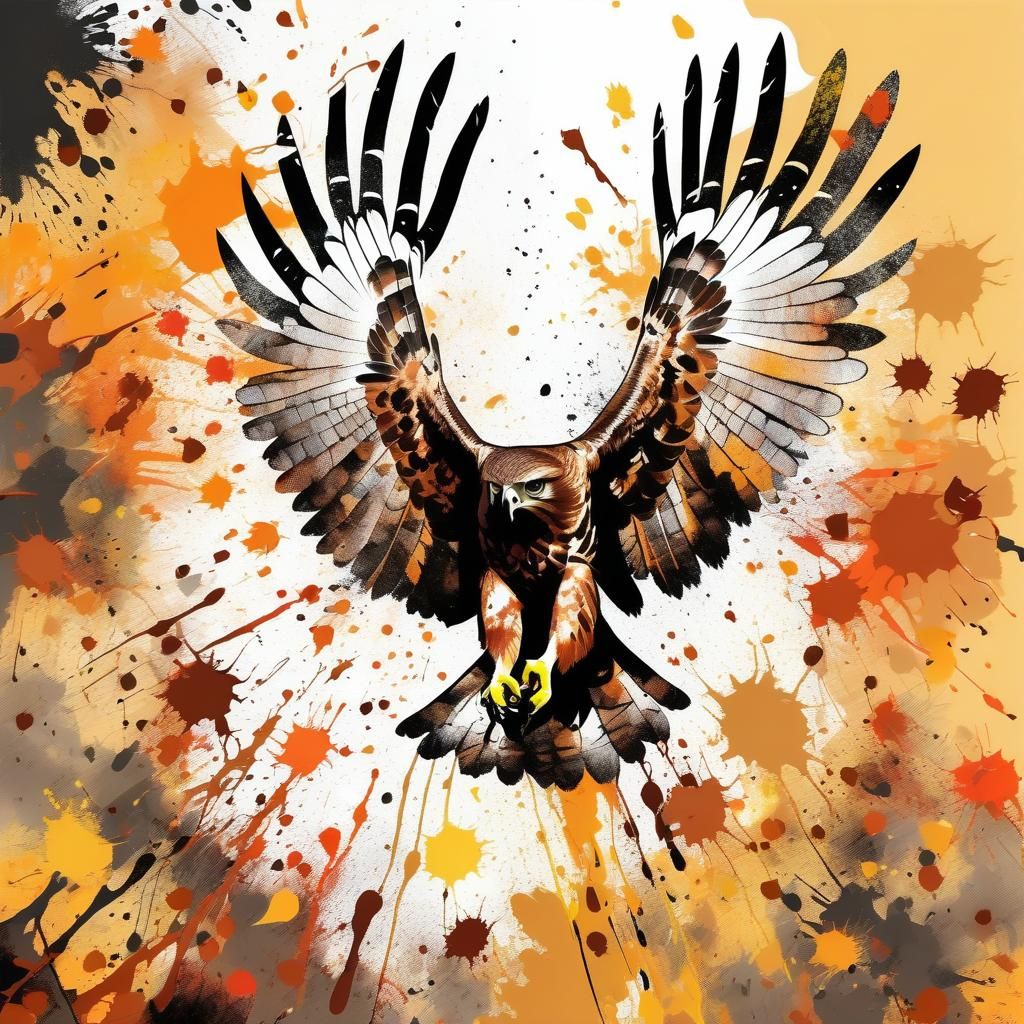 Ink Splatter Hawk in Autumn: Neo-Expressionist Illustration