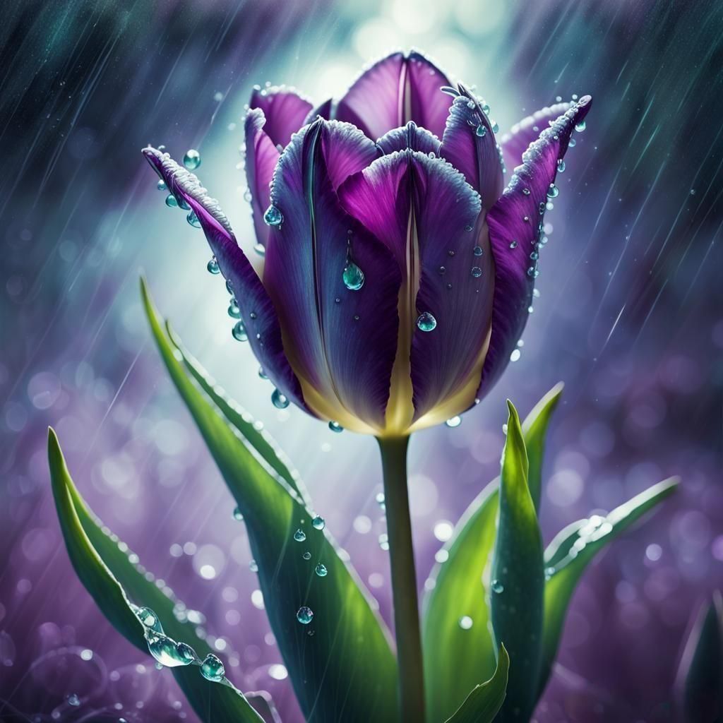 Bioluminescent Tulip in Moonlight Mist
