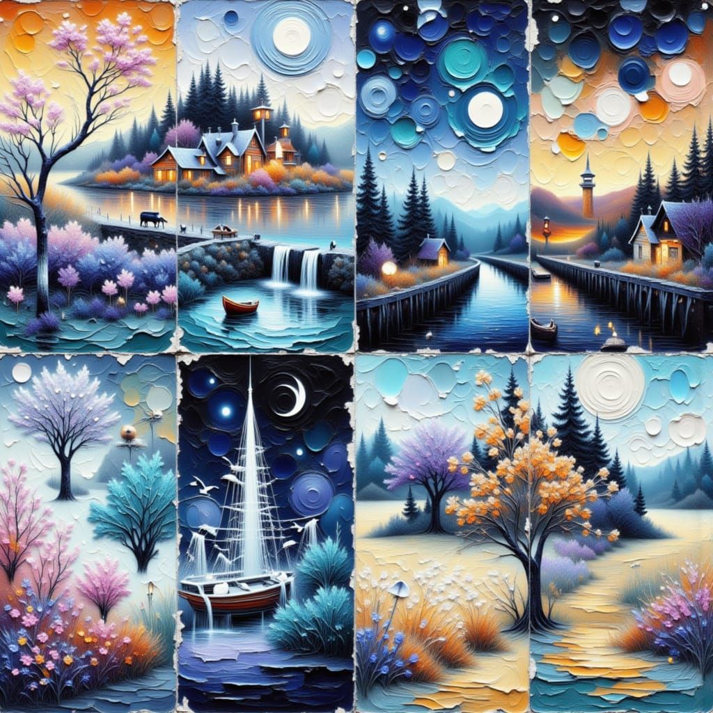 Four Seasons: Japanese-Style Acrylic Impasto on Paper