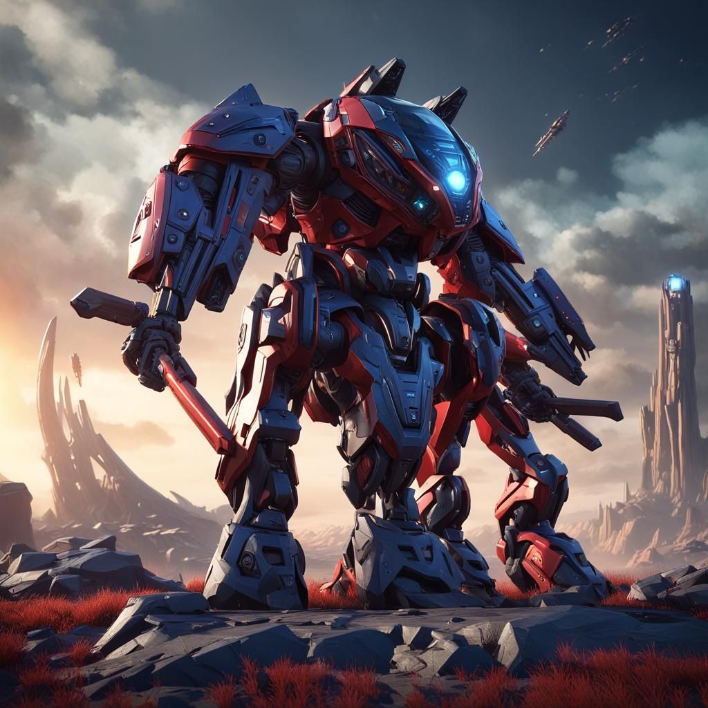 Futuristic Red Mech Mammoth in Sci-Fi Style