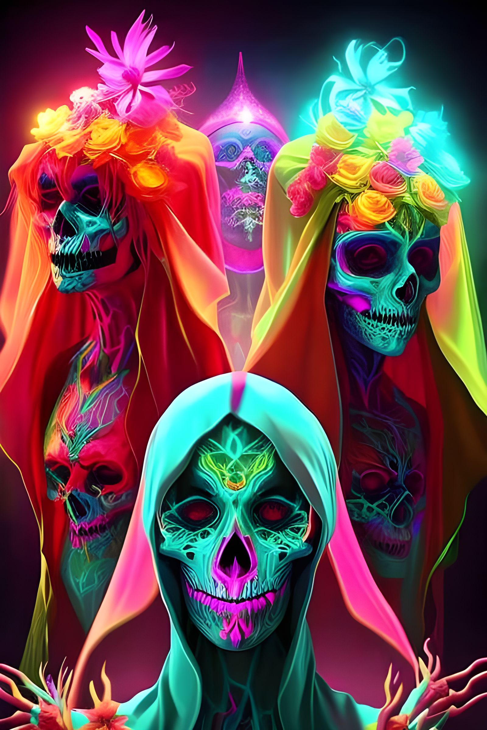 Neon Skeletons Celebrate Día de Muertos