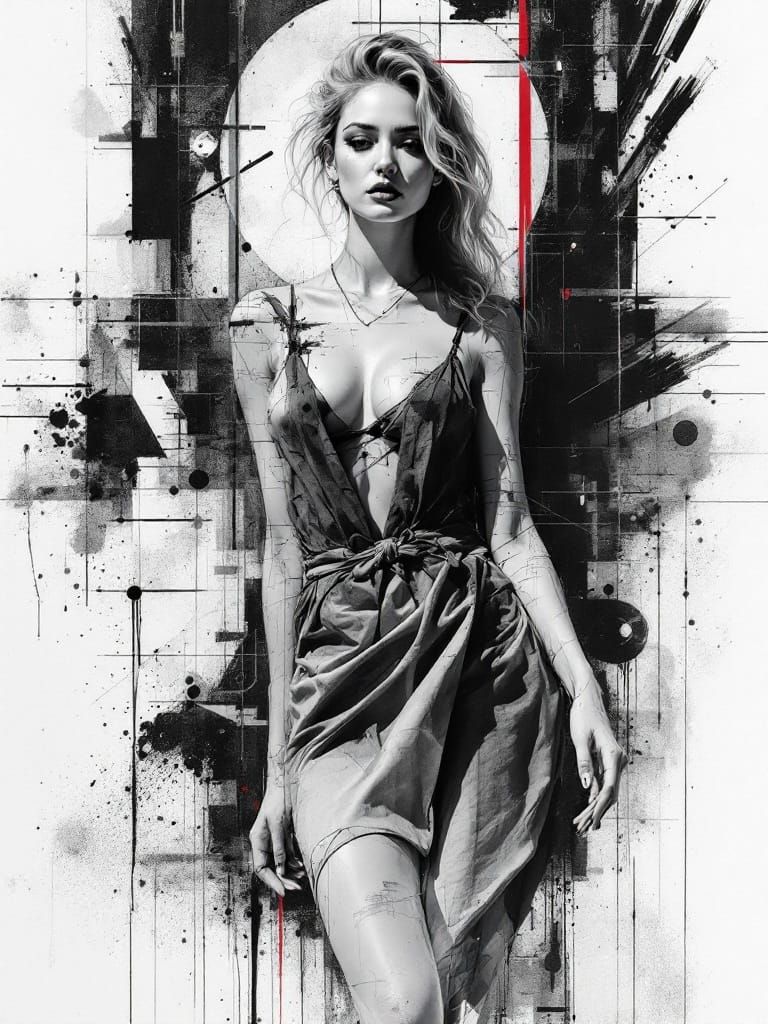 Cyberpunk Goddess Emerges from Grid-Like Framework