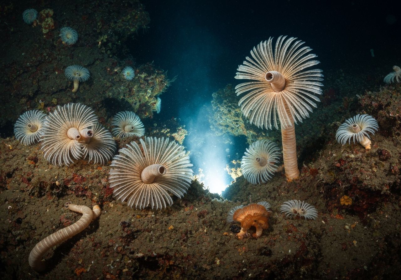 Hydrothermal vent community, deep under the sea