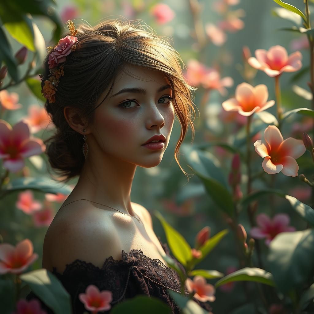 Ethereal Woman in Pixel Art Dreamscape