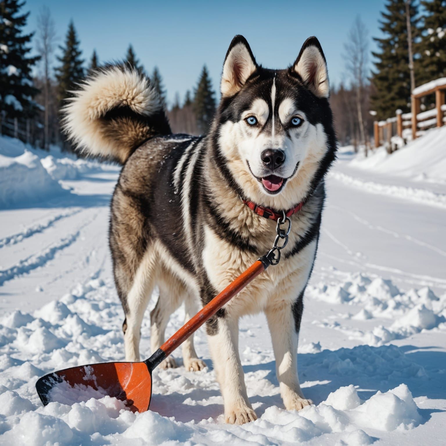 Husky Winter Scene in Vibrant Colors
