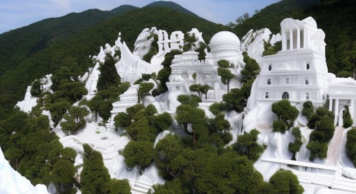 City carved out of the side of a Statuario marble mountain - #1