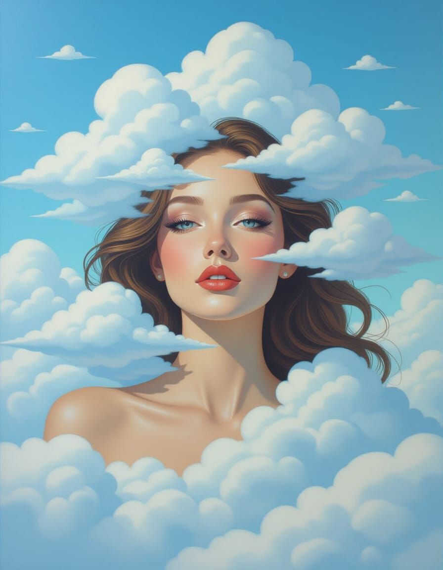 Heavenly Cloud Woman in Psychedelic Surreal Style