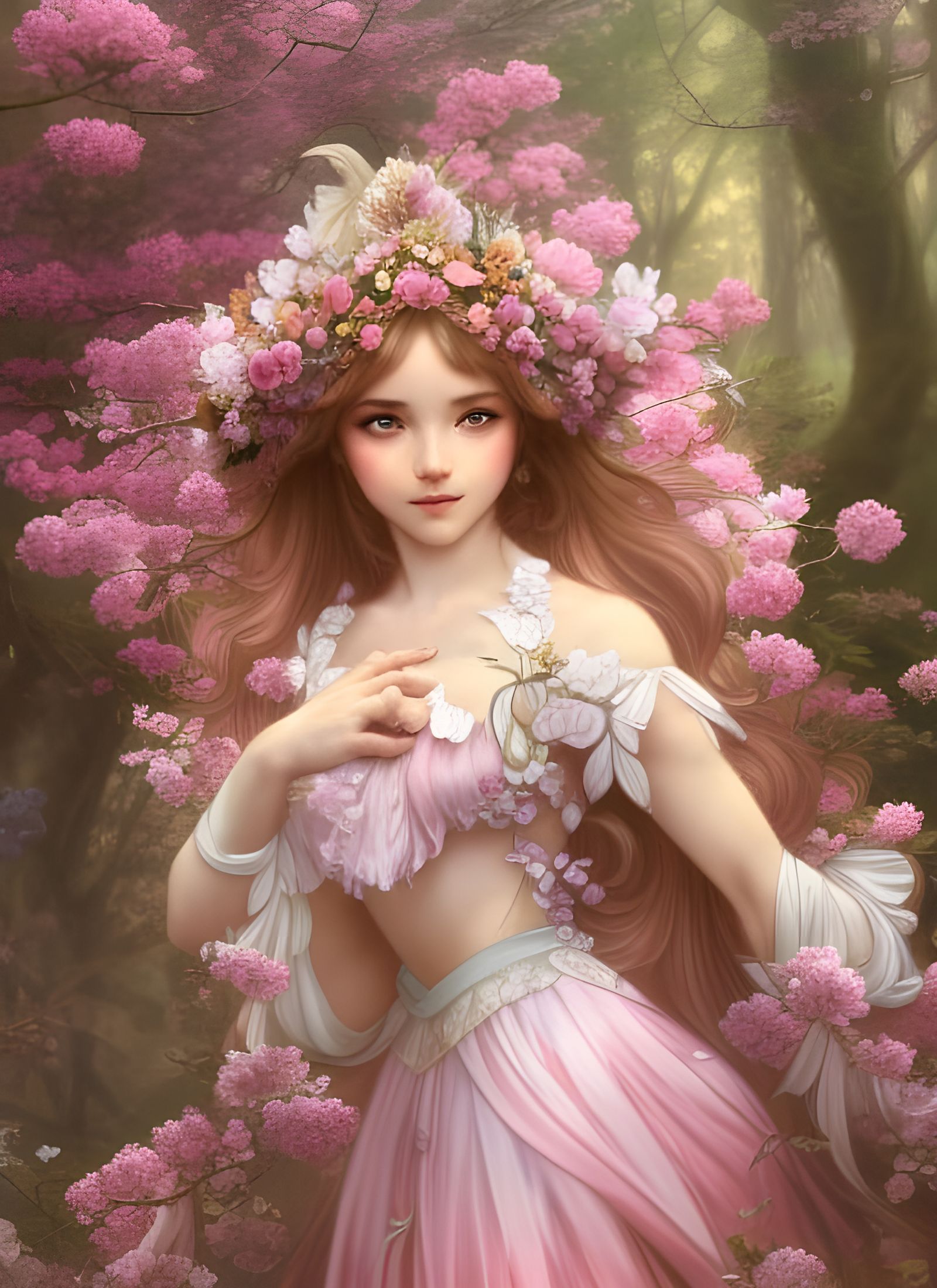 Anime Fairy Princess in Springtime Woods