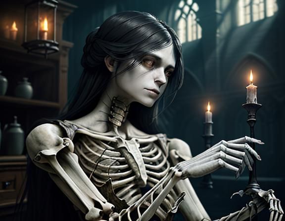 Furry Skeleton Cleans Bones in Dark Fantasy Workshop