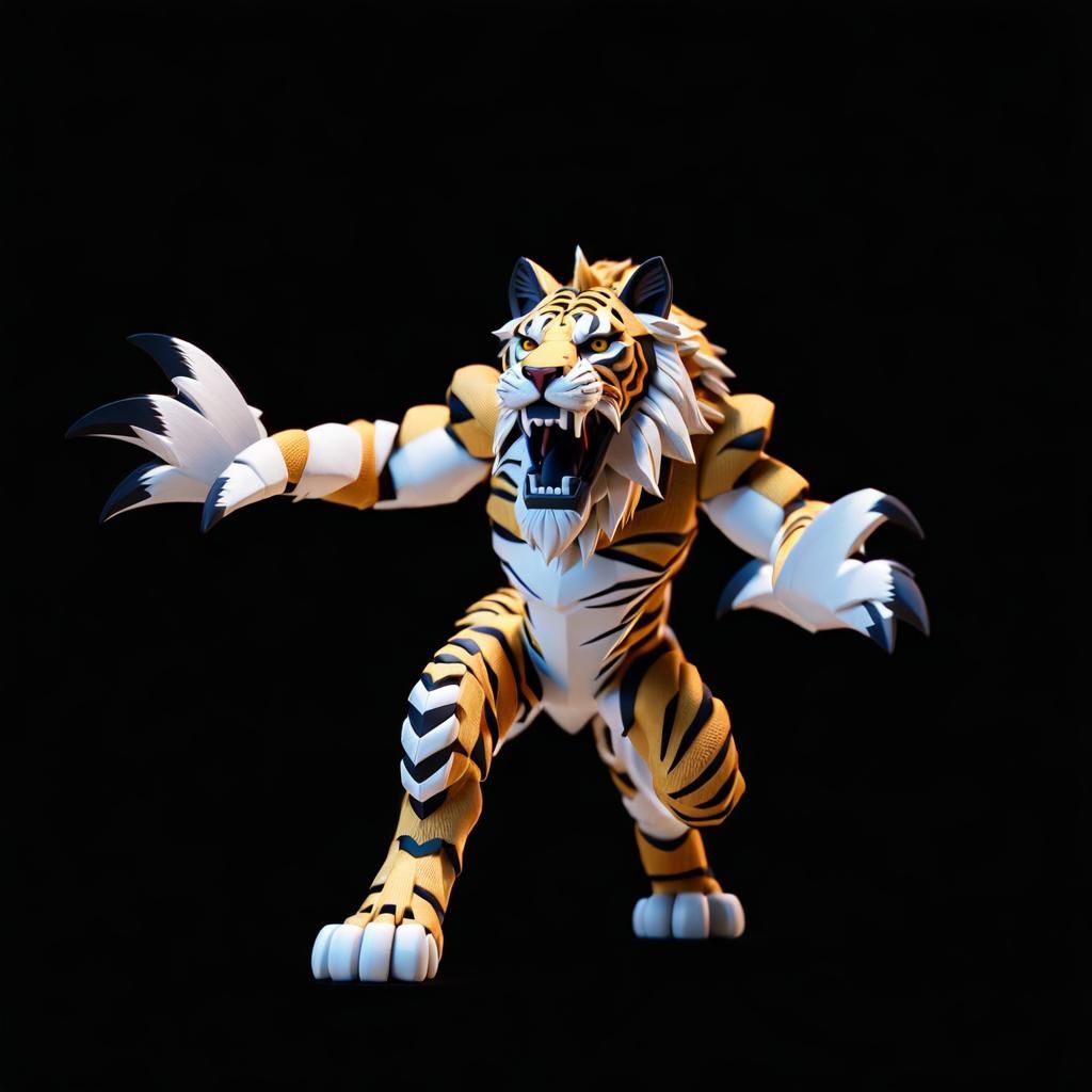 Saber-Toothed Liger Claymation Puppet in 3D Cinematic Style