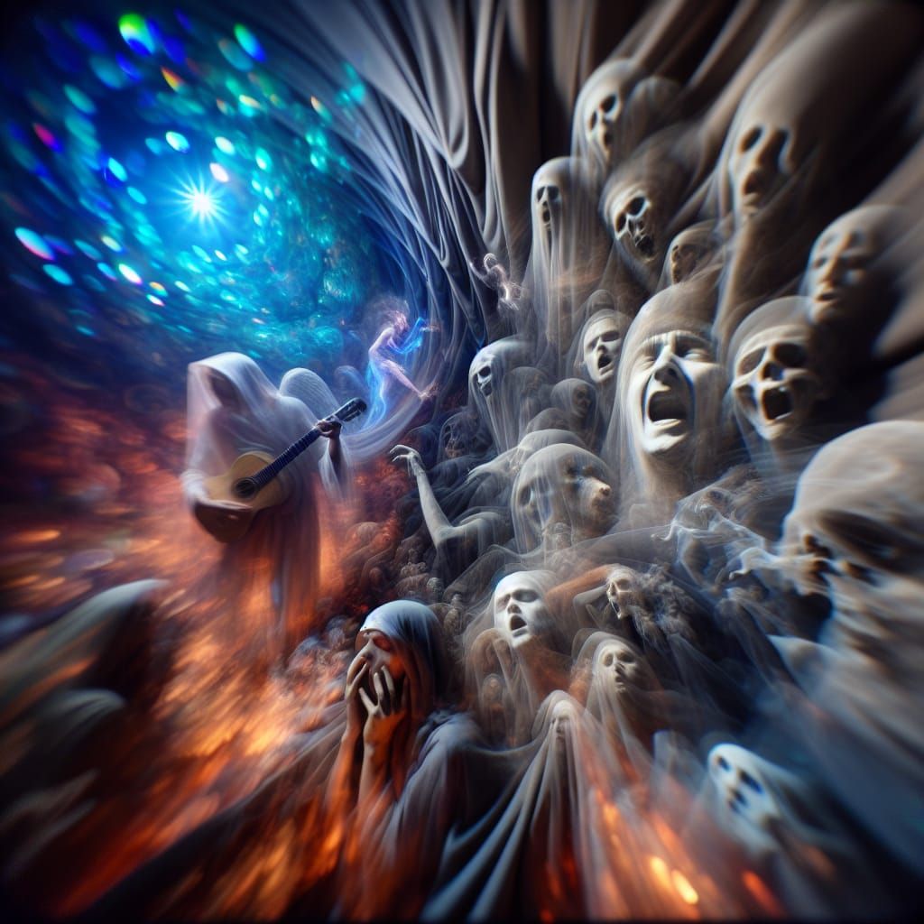 Ethereal Screaming Faces Dream Sequence in Haunting Style