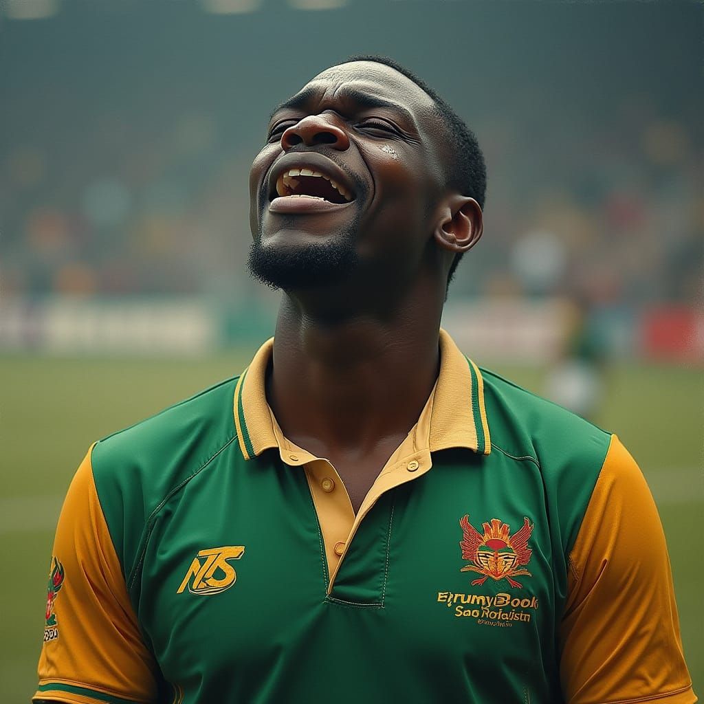 Black South African Man in Springbok Jersey Overwhelmed with...