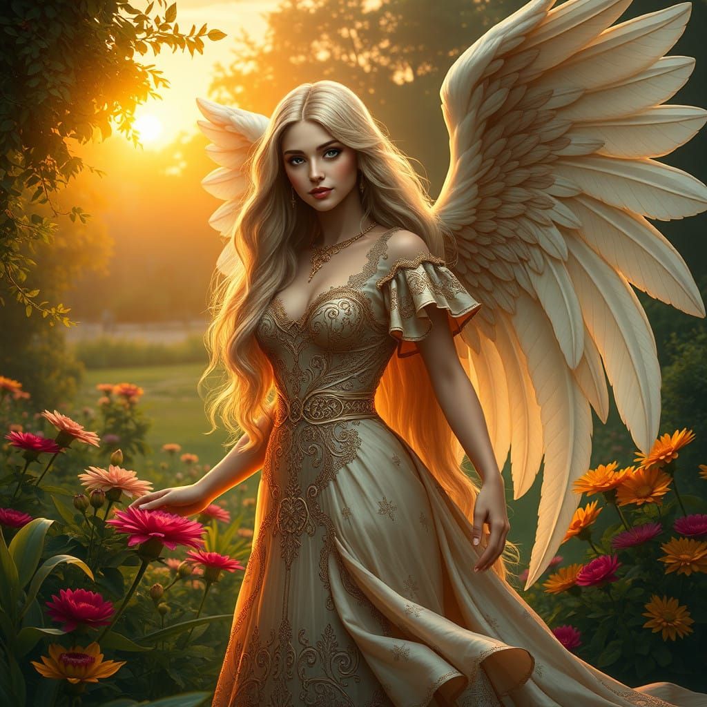 Victorian Baroque Angel in a Lush Park