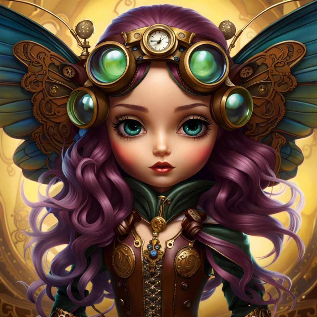 Steampunk Fairy with Mechanical Wings in Hyperrealism