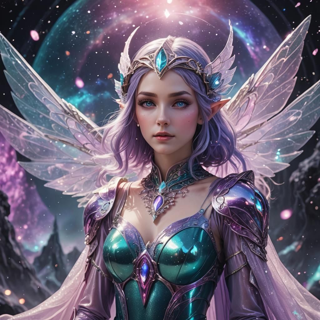 Elven Woman in Icy Space City, Digital Art
