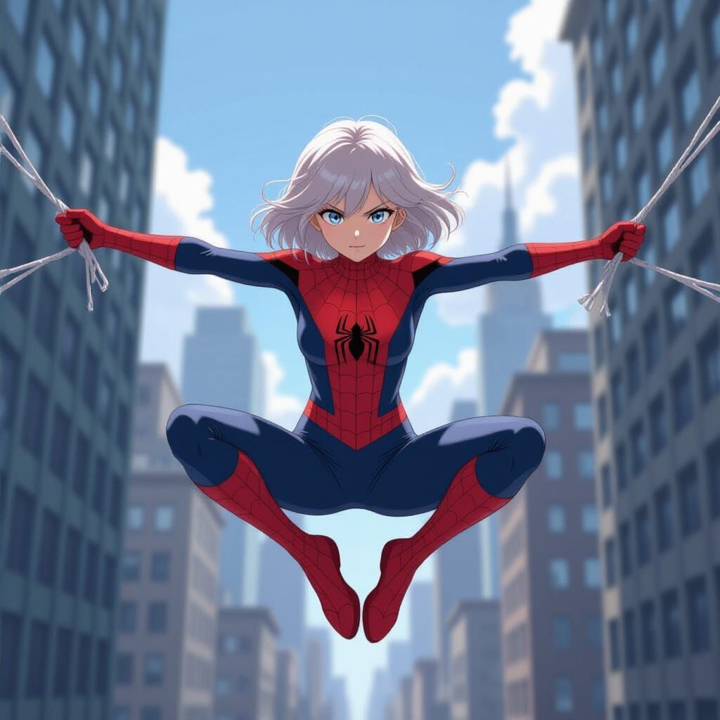 Spidergirl in Action Over New York City