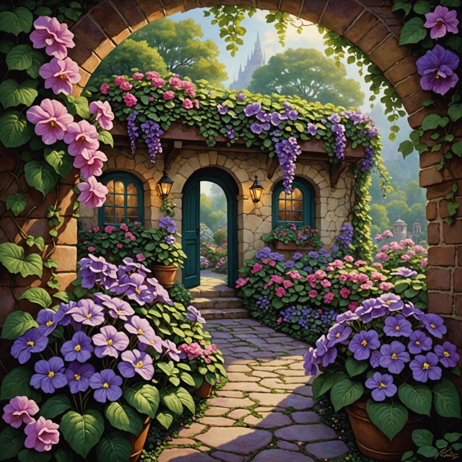 Romantic Garden Path with Cascading Roses