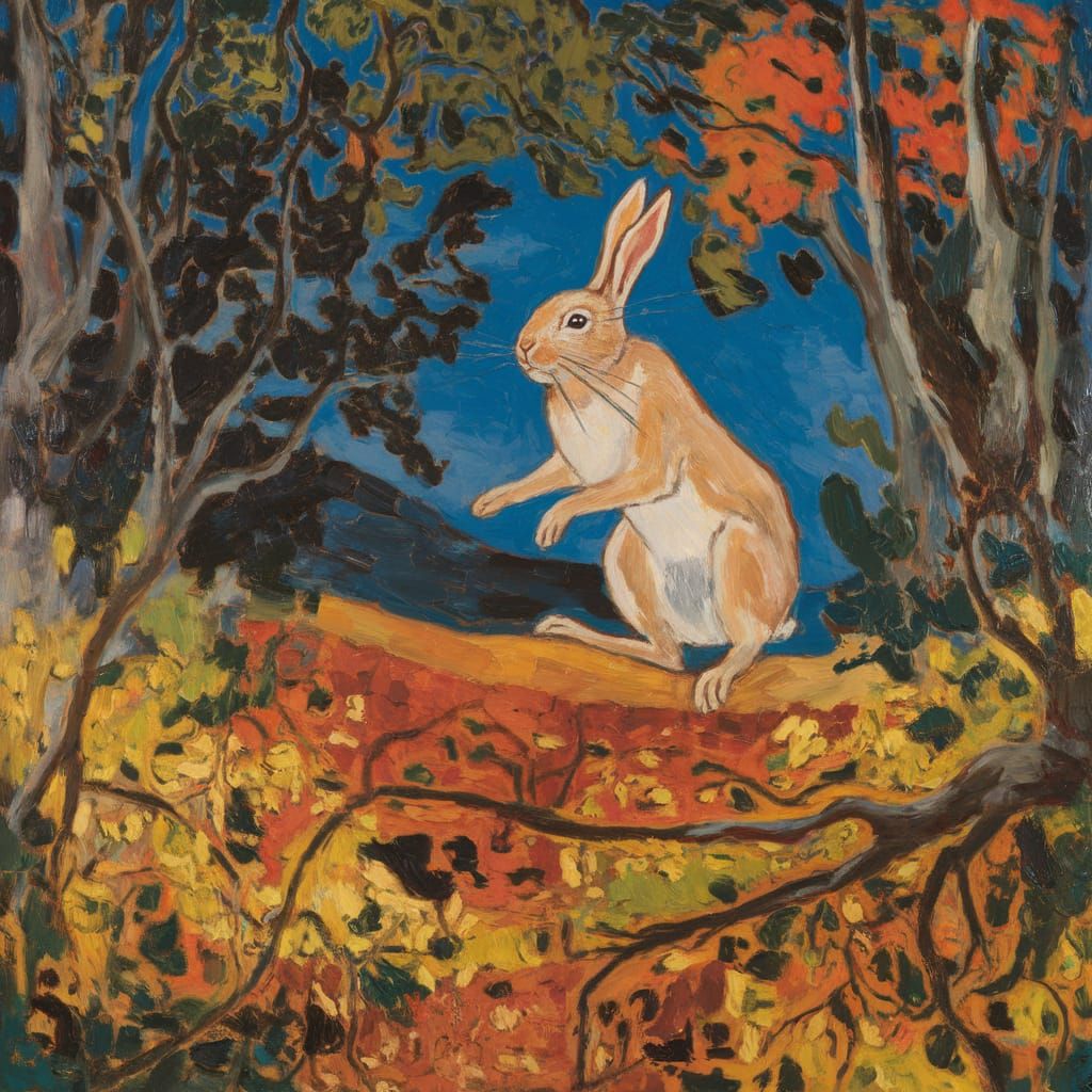 Rabbit Defies Autumn in a Surrealist Masterpiece