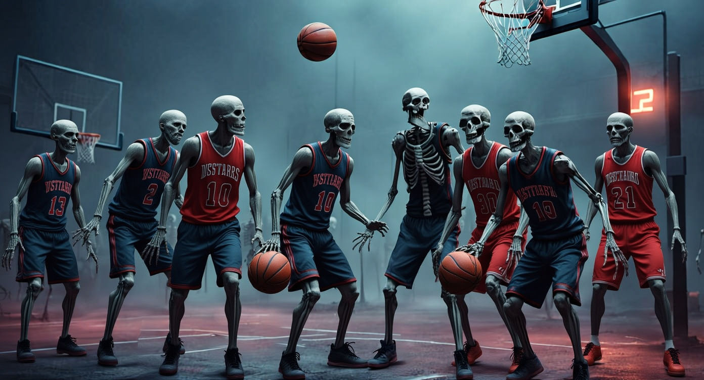 Hyperrealistic Zombie vs. Skeleton Basketball Game