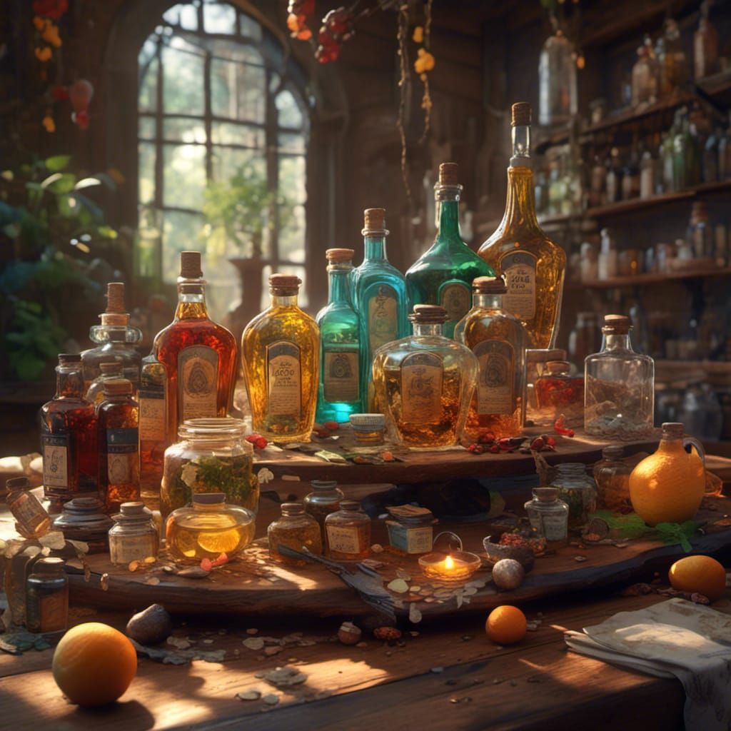 Detailed 3D Anime Art of Oil Bottles